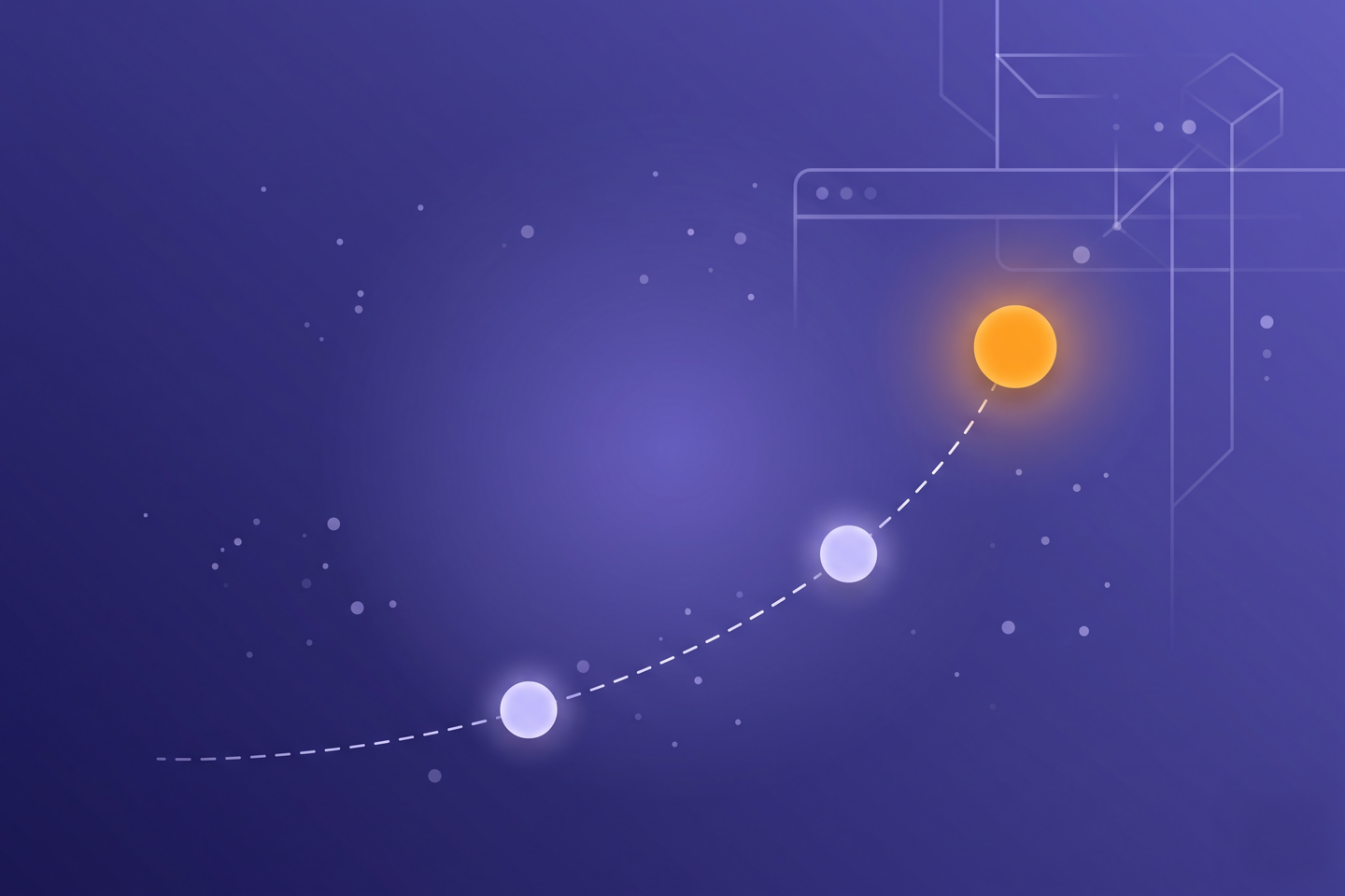 Abstract illustration: three milestones rising along an arc, standing for going from purchase to a live site.