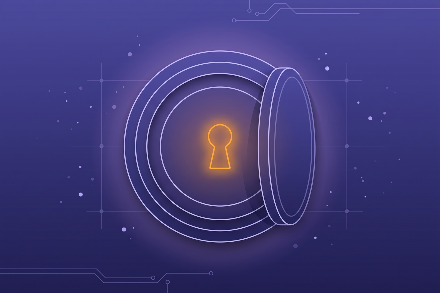 Abstract illustration: a keyhole inside a vault outline, standing for owning the platform you run on.